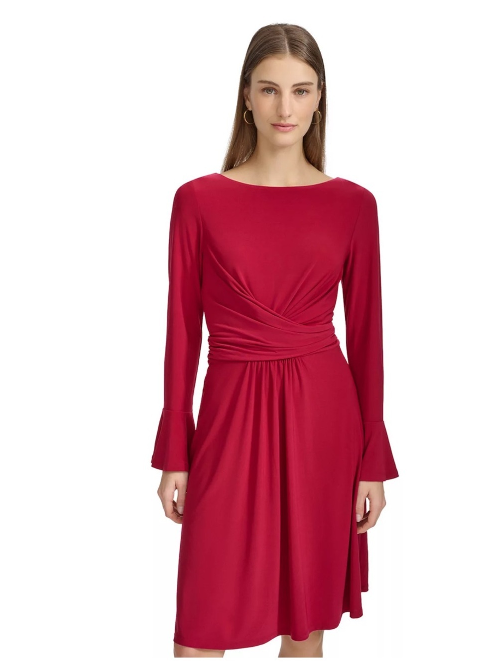 Harper rose women’s Wine bell Long-Sleeve Twist-Waist wrap Midi Dress boat neck